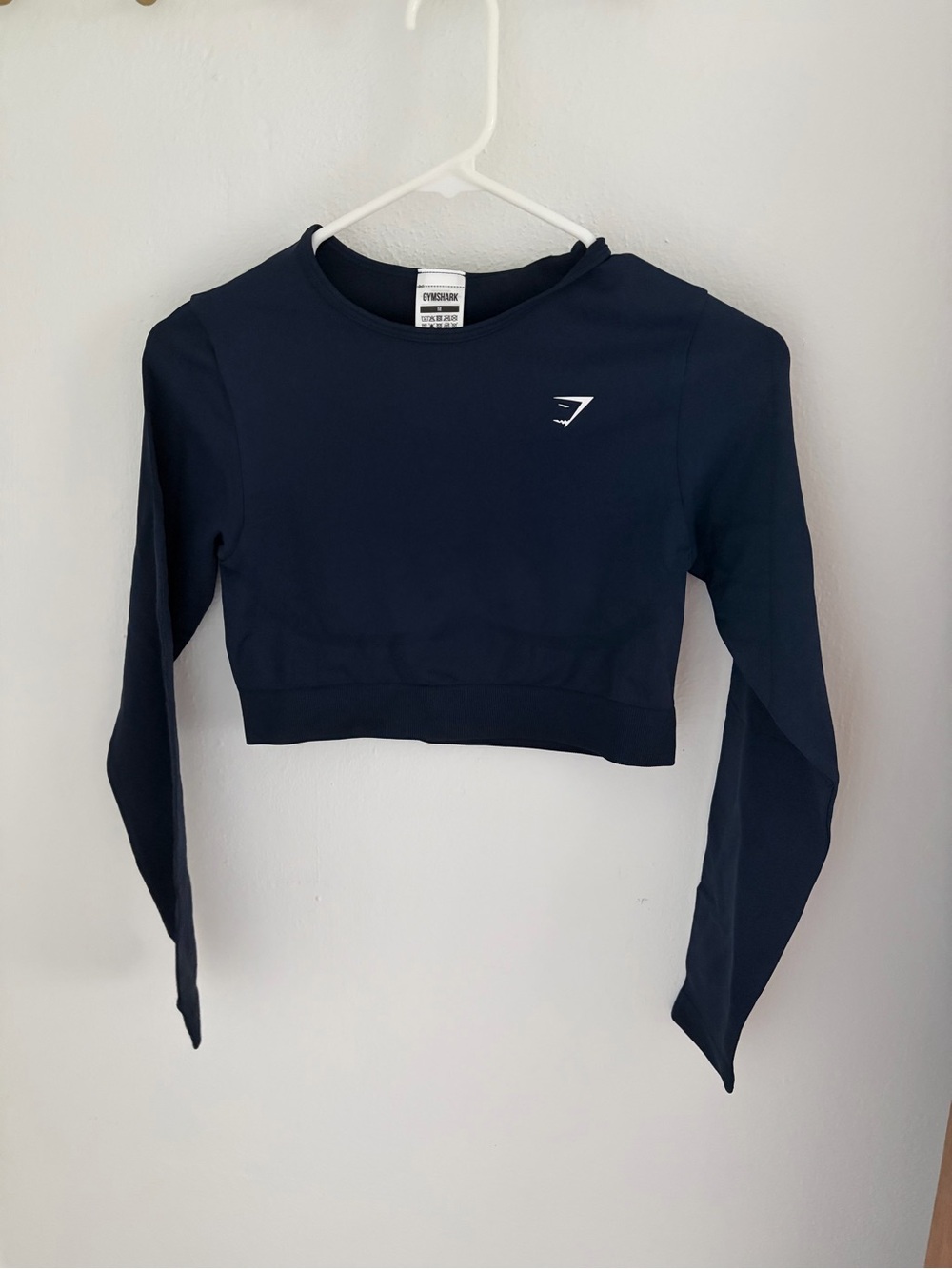 Gymshark Navy Cropped Long Sleeve Performance Top